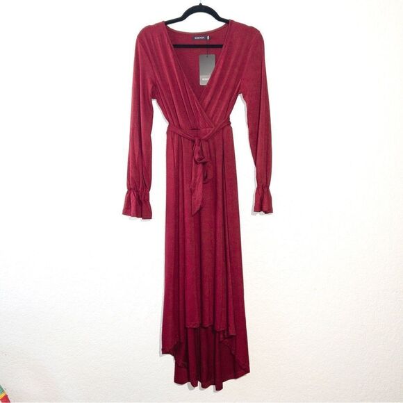 NWT Kojooin Burgundy V-Neck Wrap Long Sleeve Maternity Dress Size Medium - Picture 2 of 8